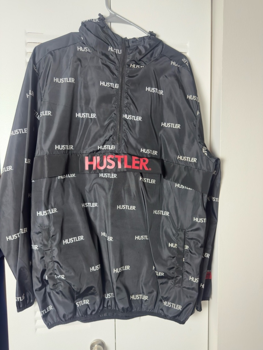 Hustler Hollywood Men's Black Logo Windbreaker Jacket